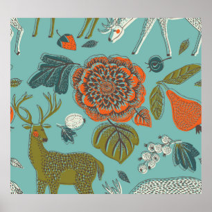 Sommergarten Hirsch Nahtlose Illustration. Poster