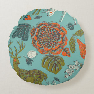 Sommergarten Hirsch Nahtlose Illustration. Rundes Kissen