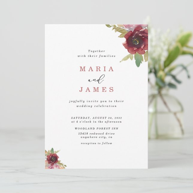 Sommergarten Hochzeit der Wasserfarben Einladung (Stehend Vorderseite)