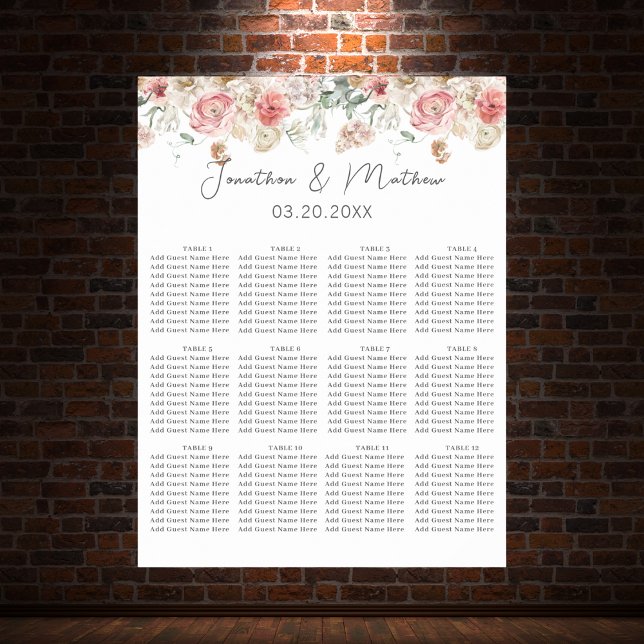 Sommergarten Hochzeit der Wasserfarben Poster (Summer Garden Watercolour Floral Wedding Seating Chart Poster
)