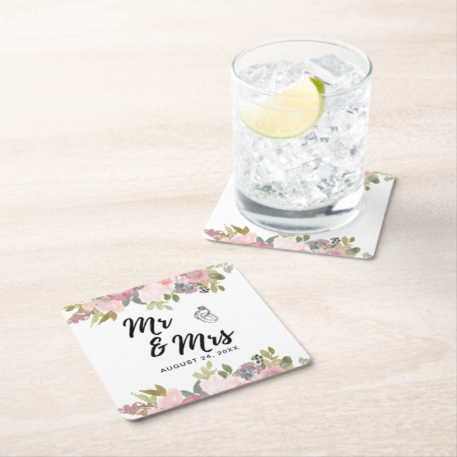 Sommergarten Hochzeit der Wasserfarben Rechteckiger Pappuntersetzer (Vor Ort)