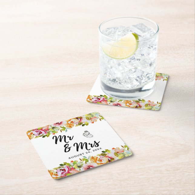 Sommergarten Hochzeit der Wasserfarben Rechteckiger Pappuntersetzer (Vor Ort)