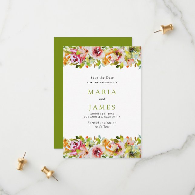 Sommergarten Hochzeit der Wasserfarben Save The Date (Vorderseite/Rückseite Beispiel)