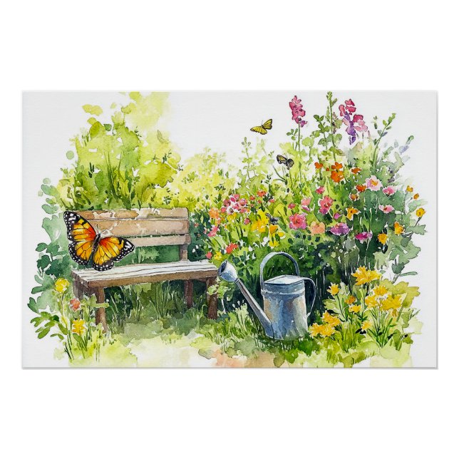 Sommergarten mit Schmetterlingen Poster (Vorderseite)