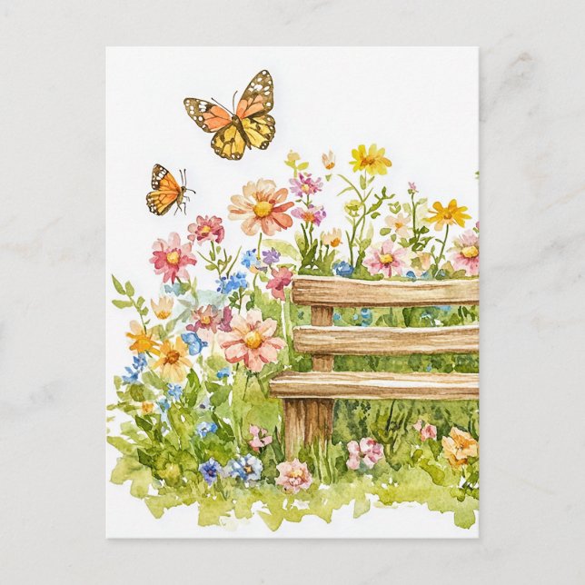 Sommergarten mit Schmetterlingen Postkarte (Vorderseite)