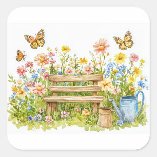 Sommergarten mit Schmetterlingen Quadratischer Aufkleber