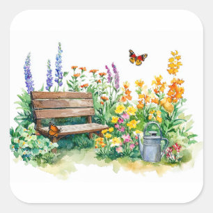 Sommergarten mit Schmetterlingen Quadratischer Aufkleber