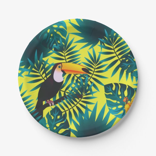 Sommergärten Tropischer Toucan Jungle Foliage Pappteller (Vorderseite)
