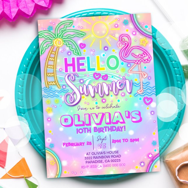 Sommergeburt Einladung Hallo Sommer Party (Neon Hello Summer Party Invitation)