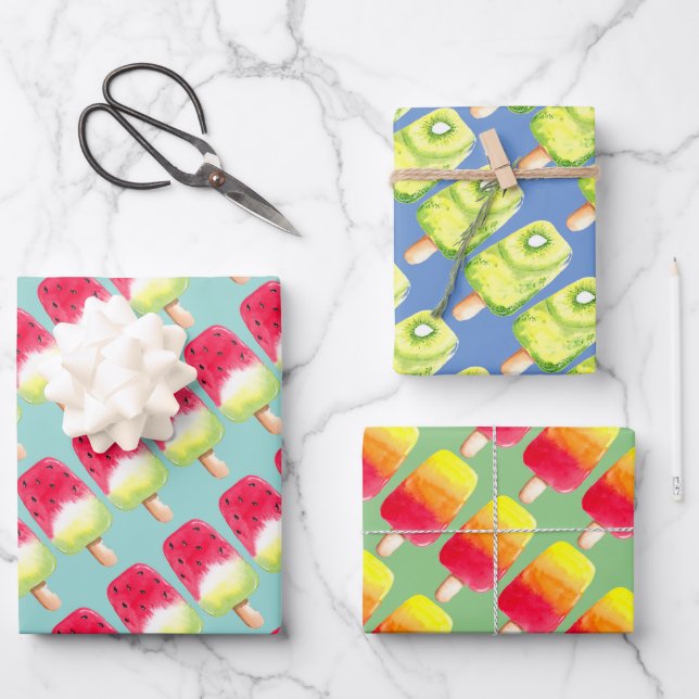 Sommergeburtstag Fruchtseis Pop Popsicle Watermelo Geschenkpapier Set (Vorderseite)