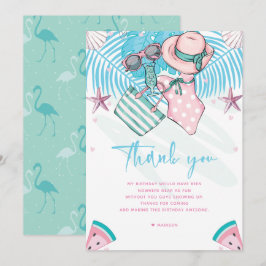 Sommergeburtstag Party Niedlich Rosa Türkis Dankeskarte