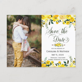 Sommergelbe Blumenhochzeit Foto Save the Date Ankündigungspostkarte