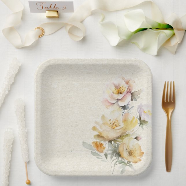 Sommergelbe Blumenpapierplatte Pappteller