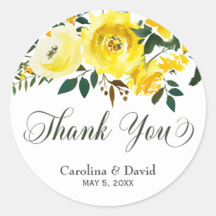Sommergelbe Blütenhochzeit Danke, Ihr Aufkleber
