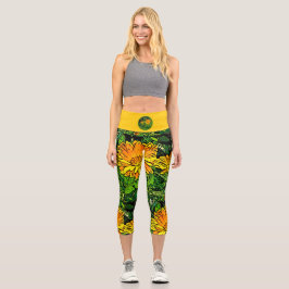 Sommergelbe orange gürtelfarbene Muster Capri Leggings