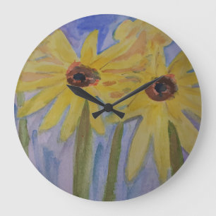 Sommergelbe Sonnenblume Große Wanduhr