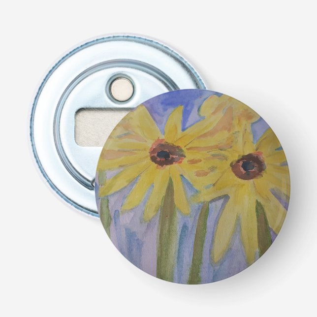 Sommergelbe Sonnenblumen Button Flaschenöffner (Vorderseite)