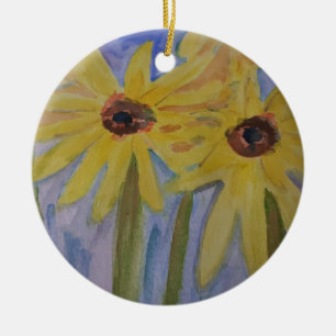 Sommergelbe Sonnenblumen Keramik Ornament