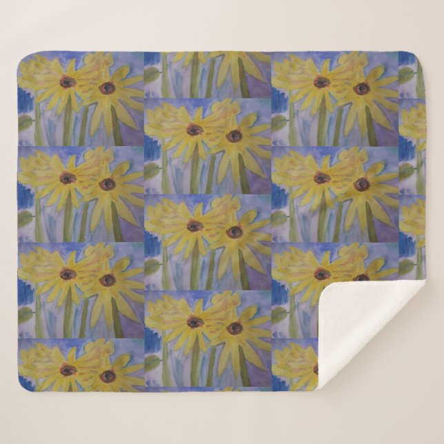 Sommergelbe Sonnenblumen Sherpa Blanket Sherpadecke (Vorderseite (Horizontal))