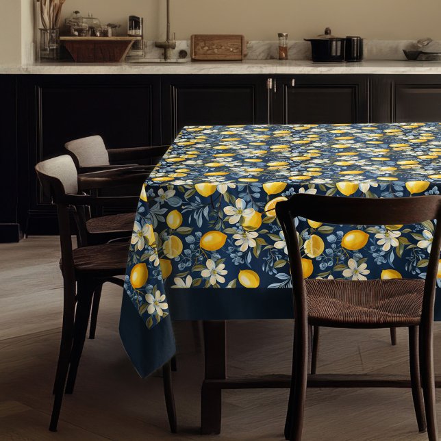 Sommergelbe Zitronen aus dem Mittelmeer, blau Tischdecke (Summer Mediterranean yellow lemons navy blue Tablecloth)