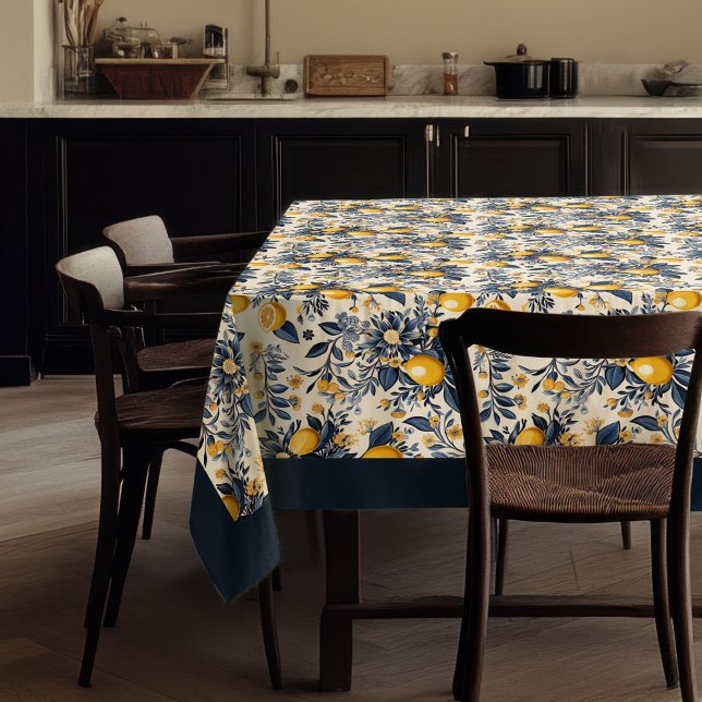 Sommergelbe Zitronen aus dem Mittelmeer, blau Tischdecke (Summer Mediterranean yellow lemons navy blue Tablecloth)