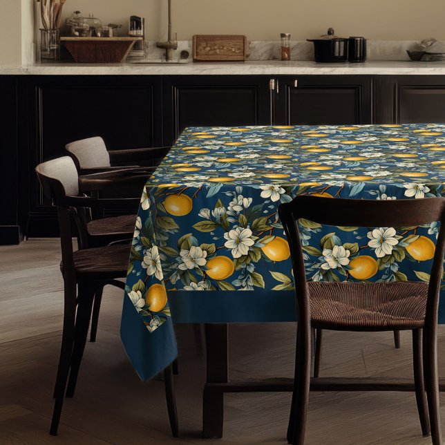 Sommergelbe Zitronen aus dem Mittelmeer, blau Tischdecke (Summer Mediterranean yellow lemons navy blue Tablecloth)