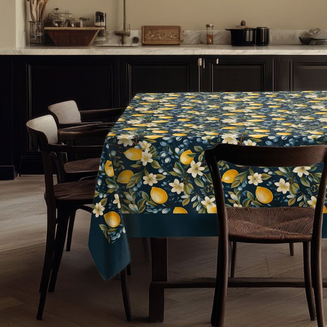 Sommergelbe Zitronen aus dem Mittelmeer, blau Tischdecke (Summer Mediterranean yellow lemons navy blue Tablecloth)