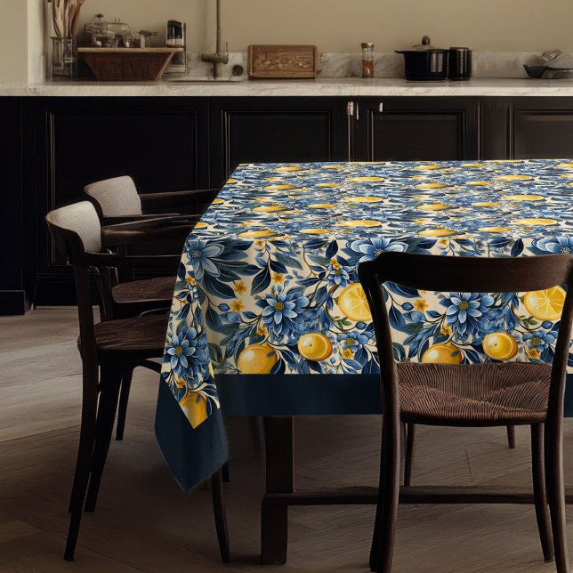 Sommergelbe Zitronen aus dem Mittelmeer, blau Tischdecke (Summer Mediterranean yellow lemons navy blue Tablecloth)