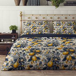 Sommergelbe Zitronen blauer Blumen Mittelmeer