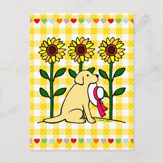 Sommergelbes Labrador mit Sonnenblumen Postkarte (Vorderseite)