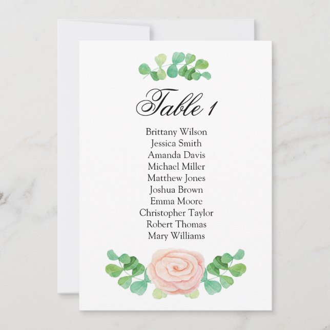 Sommergrüne Sitzkarte. Hochzeitstisch Einladung (Vorderseite)