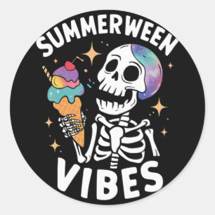 SommerHalloween Funny Skeletter Eiscreme Runder Aufkleber
