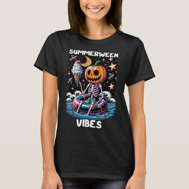 SommerHalloween Funny Skeletter Eiscreme T-Shirt (Vorderseite)