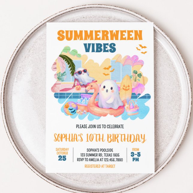 SommerHalloween Pool Geburtstag Einladung (Summerween Halloween Pool Birthday Invitation)