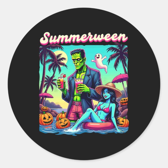 SommerHalloween Zombie Frankenstein Bo Runder Aufkleber (Vorderseite)