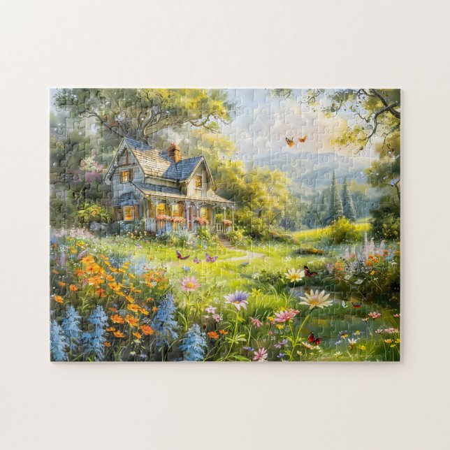 Sommerhaus mit Wildblumenwiese Puzzle (Horizontal)