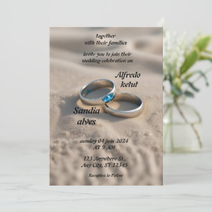Sommerherzen Strand Blau Hochzeit Einladung