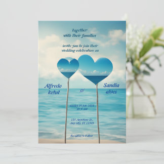 Sommerherzen Strand Blau Hochzeit Einladung
