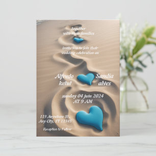 Sommerherzen Strand Blau Hochzeit Einladung