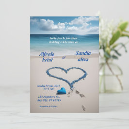 Sommerherzen Strand Blau Hochzeit Einladung