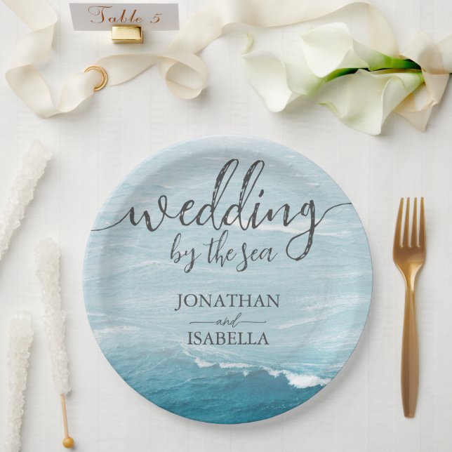 Sommerhochzeit am Ozean des blauen Meerwassers Pappteller (Hochzeit)