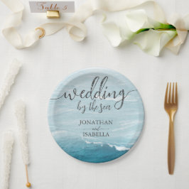 Sommerhochzeit am Ozean des blauen Meerwassers Pappteller