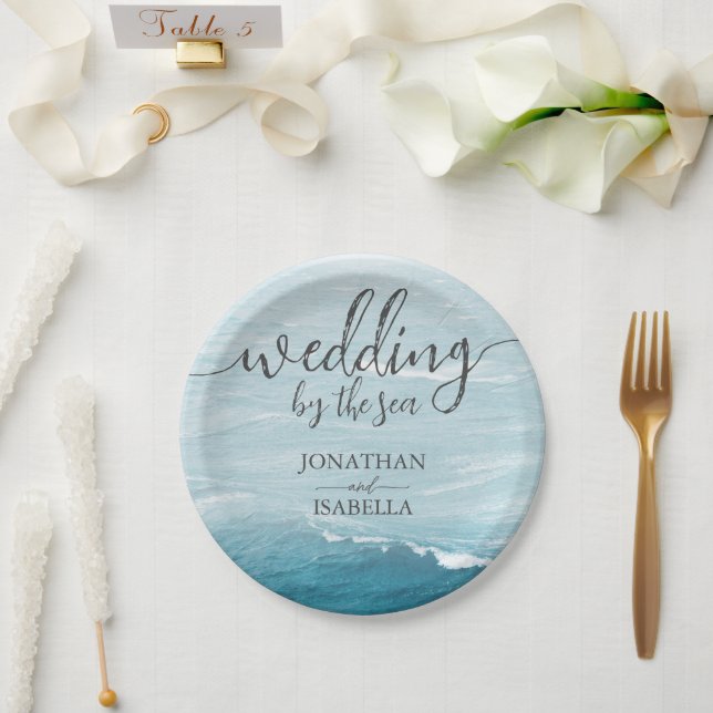 Sommerhochzeit am Ozean des blauen Meerwassers Pappteller (Hochzeit)