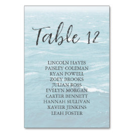 Sommerhochzeit am Ozean des blauen Meerwassers Tischnummer
