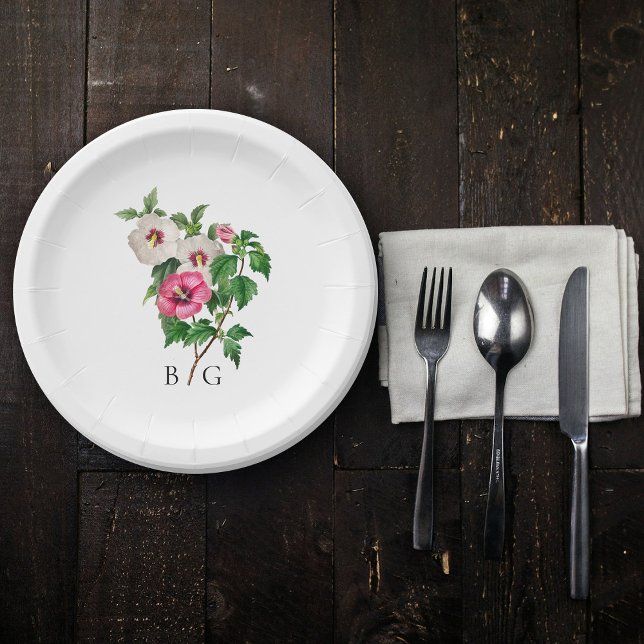 Sommerhochzeit im tropischen Hibiskus Pappteller (Watercolor Tropical Hibiscus Summer Wedding Paper Plates)