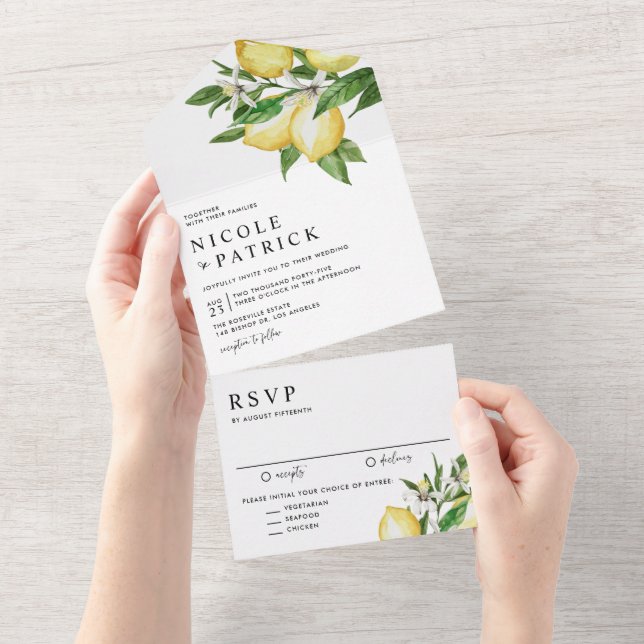 Sommerhochzeit von Wasserfarben Lemon All In One Einladung (Abreißen)