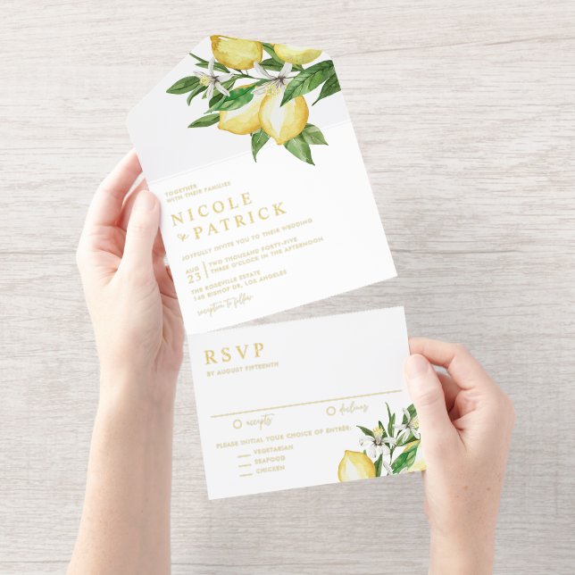 Sommerhochzeit von Wasserfarben Lemon All-in-One-Einladung (Abreißstreifen)