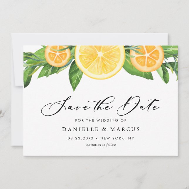 Sommerhochzeit von Wasserfarben und Orangen Save The Date (Vorderseite)