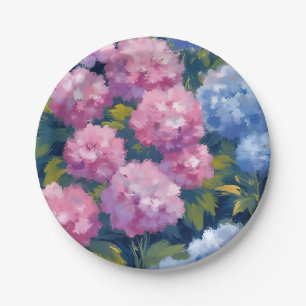 Sommerhortensien Rosa und blaue Küstenblumen Pappteller