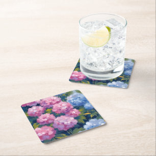 Sommerhortensien Rosa und blaue Küstenblumen Rechteckiger Pappuntersetzer